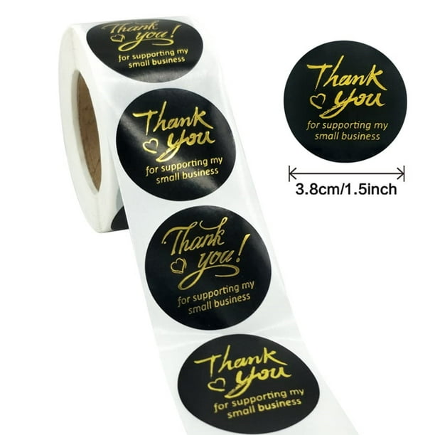Round Paper Labels 'THANK YOU' Gift Food Kraft Craft Stickers Black & White Text 